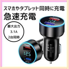 2ポート USB シガーソケット 車載 急速充電 充電 小型 車用 LED 2口