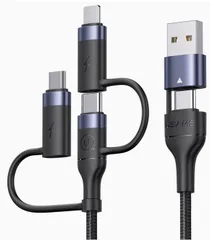 E-312 充電ケーブル ノートパソコン対応 60WPD対応 急速充電 1.2m 高速データ転送 Type C to Type C USB C to USB A 変換アダプタ ph0ne/タイプC/マイクロ 一本多役 3in1 多機能充電コード (ブラック)