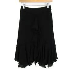 エポカ スカート ボトムス フレア フリンジ 羊毛 レディース ITL38サイズ ブラック EPOCA 【中古】