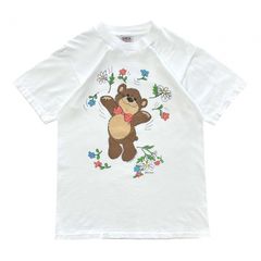 90s USA製 ONEITA Suzy's Zoo スージーズー キャラクター Tシャツ ブーフ 花 リボン クマ シングルステッチ コットン ホワイト パステル