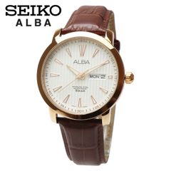 SEIKO セイコー ALBA アルバ AT2020X1 クォーツ メンズ ビジネス アナログ 曜日 日付 デイデイト カレンダー ホワイト ローズゴールド ピンクゴールド ブラウン レザーベルト 革ベルト 時計 腕時計 男性