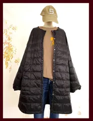 新品タグ付き 軽量 ハイブリッドダウンロングコート ノーカラー ウルトラライトダウン/黒/M
