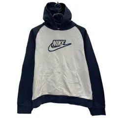 NIKE ロゴスウェット パーカー L キッズ 150～ ホワイト ネイビー ナイキ プルオーバー ラグラン 古着卸 アメリカ仕入 a611-7343のサムネイル