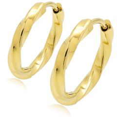 【ひねりフープピアス 色:ゴールド 幅2.5×内径10mm】[Adelina Style] ひねり フープピアス 人気 幅2.5mm つけっぱなし 捻じれ サージカルステンレス 18G ペア メンズ レディース リング ピアス ねじれ 金属アレルギー対応 男女