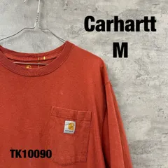 Carhartt カーハート オレンジ Tシャツ 半袖 メンズ M クルーネック 夏服 胸ポケット ワンポイントロゴ 無地 USA 海外輸入 古着 TK10090