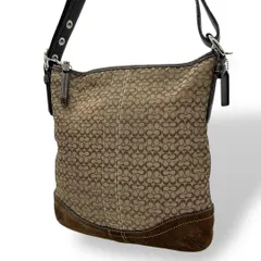 美品 497 コーチ ショルダーバッグ ミニシグネチャー スエード キャンバス