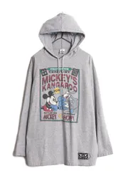 【お得なクーポン配布中!】 90s USA製 ディズニー オフィシャル ミッキー プリント フード付き 長袖 Tシャツ メンズ XL / 古着 90年代 キャラクター ロンT パーカー 灰
