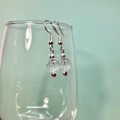 水晶  一粒フックピアス 8mm （シルバー） イヤリング 樹脂ピアス   天然石 パワーストーン  ハンドメイド ◆