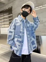 デニムジャケット 子供服 子ども服 こども服 キッズ Gジャン ジージャン デニムコート 上着 総柄 アウター 春 秋 羽織り 男の子 カジュアル ジュニア KCFC047(120-170)