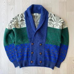 Von Pour Homme 青と緑のウールカーディガン
