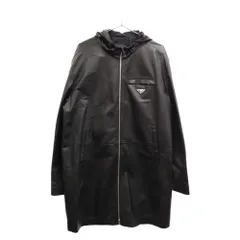 PRADA (プラダ) フード付きロゴプレートジップアップラムレザーロングコート ジャケット ブラックのサムネイル