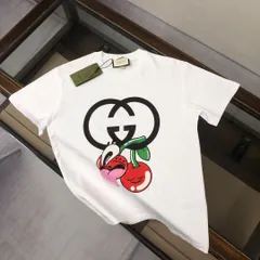 【本日限定特価】GUCCI 夏季新款 カップル用 綿100% クルーネックTシャツ ブラック/ホワイト [本日特価|新品未使用品]