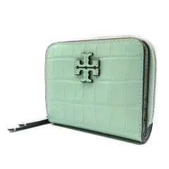 【新品】トリーバーチ 153390 0625 315 (ライトグリーン系) 財布 二つ折り財布 TORY BURCH THEA クロコ調レザー ダブルTロゴ ラウンドジップ コンパクト ウォレット アウトレット レディース