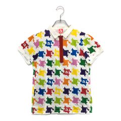 中古 レディース アルチビオ archivio 半袖ポロシャツ 38(M) ホワイト×カラフル ハーフジップ 総柄