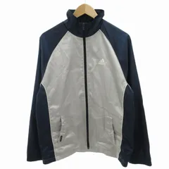 アディダス adidas ブルゾン ジップアップジャケット ジャージ ロゴ刺繍 裏地メッシュ CLIMAPROOF M グレー 紺 ネイビー /FF 0808