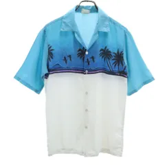 ヴィンテージ 80s 総柄 半袖 オープンカラーシャツ M ブルー系 VINTAGE メンズ 古着 【240509】