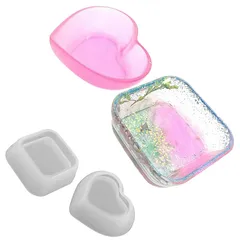 シリコンモールド 小物入れ レジン型 皿 ハート 四角 トレー モールド UVレジン エポキシ樹脂 抜き型 2個セット 0