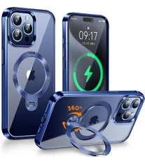 ★FONKCASE iPhone 15 Pro Max 用 ケース Magsafe対応【CDリング・スタンド一体】角度調整可能 ストラップホール付き ディープブルー