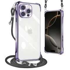 PAILAIMEN iphone 16 pro max ケース 2024年発売 クリア ネック ショルダー 耐衝撃 ストラップ付き iphone16 pro maxスマホケース アイフォン16 pro max カバー 透明 TPU スマホ シリコン 紐付き
