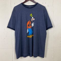 Disney ディズニー グーフィ ラグラン キャラクター プリント Tシャツ メンズXL相当 古着 ネイビー 紺【f240429014】