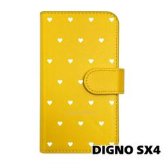 【新品未使用】 Digno SX4 手帳型スマホ ケース ハート柄 (カバー色イエロー×ホワイト柄) ドット シンプル おしゃれ カード収納 PUレザー flip2-dignosx4-ye-20082のサムネイル
