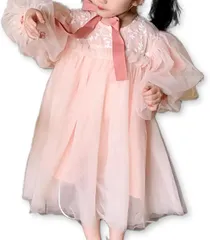 Lezalic チュール レース ワンピース キッズ バルーン 袖 ベビー ドレス 子供 結婚式 誕生日 卒園式 入学式 発表会 女子 小(ピンク,  110)