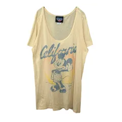 【USA製】JUNK FOODボディ カリフォルニア Mickey ミッキーマウス半袖Tシャツ ディズニー トップス キャラT/イエロー/レディース/M