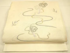 平和屋着物＊夏物　太鼓柄袋帯　総刺繍　瓢箪蔦の葉文　金銀糸　正絹　逸品　DAAT1619cm
