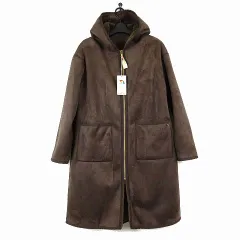 アーノルドパーマー Arnold Palmer ムートンコート フェイクムートン リバーシブル フード ロゴ 刺繍 ジップアップ L ダークブラウン こげ茶色 タグ付 美品