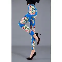 レギンス ヨガ ジム 10分丈 十分丈 花柄 模様 ブルー ピンク 薔薇(バラ) パンツ 美脚 効果 スリム/レギパン/冬 プレゼント クリスマス 温感/プレゼント