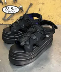 ☆新品未使用☆ 23.5cm ヨースケ YOSUKE 厚底サンダル レディース ブラック ストレッチ素材 スニーカーサンダル レースアップサンダル ウエッジソール ヒョウ柄 約10cmソール 人気 MY591-271