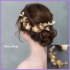 ヘッドドレス★ゴールド フラワー ブライダル ウエディング ヘアアクセサリー