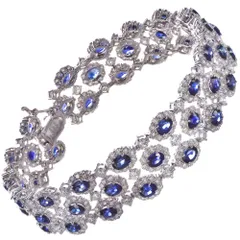 ブレスレット プラチナ サファイア ダイヤモンド Pt900 レディース メンズ ユニセックス 17cm オーバルカット バングルブレスレット 刻印入り 鑑別書付き【動画あり】【アクセサリーマート/メルカリShops店】