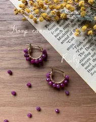 淡いラズベリーカラー✨　ルビー　フープピアス　k16gp  高品質ワイヤー使用