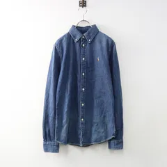 ラルフローレン Ralph Lauren コットン デニム ポニー刺繍 ボタンダウン シャツ M/ブルー インディゴ 藍染め 長袖【2400014469806】