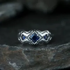 ブルーストーン シルバーリング メンズ ヴィンテージ風 開口式 個性派 小規模ブランド風 シングルリング フリーサイズ