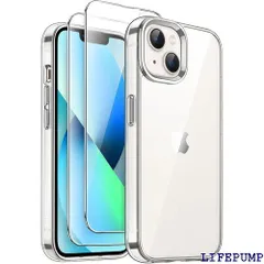 JETech 3 in 1 iPhone 13 6.1 インチ用 ケース 2枚強化ガラスフィルム付き 黄ばまない 耐衝撃バンパー スマホカバー クリア 2398