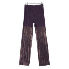 プリーツプリーズ イッセイミヤケ 箔プリント ストレート パンツ ミッドナイトパープル ブロンズ系 4【中古】