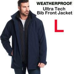 新品 L ★ コストコ Weatherproof ウェザープルーフ メンズ ストレッチ 中綿 ジャケット ネイビー ウルトラテック ビブ付き フード取り外し可能フード付き 撥水 防風 防寒 伸縮 パーカー キルティング アウター ブルゾン コート 男性用