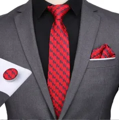 ネクタイ　チーフ カフス　3点セット　ストライプ柄　ビジネス　結婚式 パーティー イベント ダンスパーティー バーテンダー ブラック　黒色　レッド 赤色 スーツ ワイシャツ メンズネクタイ ポケットチーフ カフスボタン 格安 3点 セット