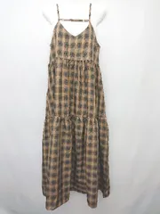 ◇ w closet ダブル チェック ティアード キャミソール ロング ワンピース サイズF ブラウン ブラック レディース P  【1406240042821】
