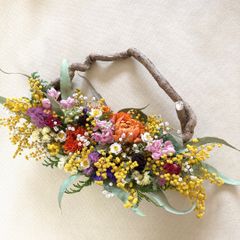 colorful mimosa wreathe⭐︎ドライフラワー ミモザリース