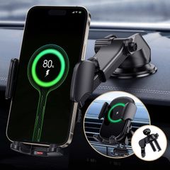 【特価商品】車載ワイヤレス充電器 車載スマホホルダー ワイヤレス充電 スタンド 15W 急速 自動開閉 片手操作 2in1 for iPhone16/15 /14 /13シリーズ/Samsung S10 / S9 / S8など4.0-7.0インチに対応 Qi