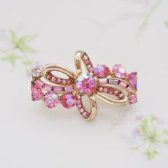 ピンククリスタル バタフライ ヘアクリップ レディース 合金装飾 