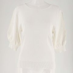 ★SALE 48％OFF★ 五分袖ニット カットソー 薄手 ドライタッチシフォンドッキング M 白 【インデックス index】