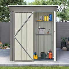 『特価』 ベランダ 防さび 防水 屋外物置 ドア 収納庫 引戸 大型 スチール物置 おしゃれ 屋外収納 物置き ロック付き 戸外収納庫 ガーデニング 倉庫 庭 スチール 幅162*奥行き92*高181 屋外 グレー 物置 【可動棚付き】 OSJのサムネイル