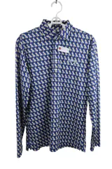 【美品】Callaway(キャロウェイ) 長袖ポロシャツ 青黄色総柄 メンズ L 241-6956507 ゴルフ用品 2505-0384 中古