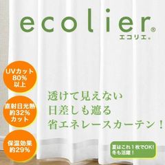 帝人ecolier(R)使用！遮熱・遮像・UVカットレースカーテン 目隠し効果でプライバシーガード！ 100×133(２枚セット）