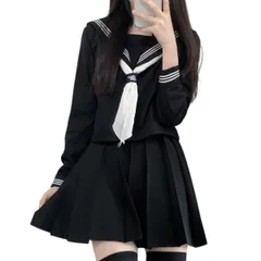 [Kanoan] セーラー服 長袖 紺色 ネイビー 白 ３本ライン 学生服 前開き プリーツスカート 女子高校 制服 可愛い コスプレ 蝶結び リボン JK オルチャン 韓国 春 夏 秋 冬 通年 ハロウィン 仮装 JK 制服 コスチュー [ネイビー] [L]