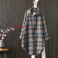 ロング シャツ チェック柄 レディース 体型カバー 長袖 トップス カジュアル 50代 チュニック 旅行 きれいめ お出かけ 春秋 オシャレ 30代 60代 40代 ant4y352411
